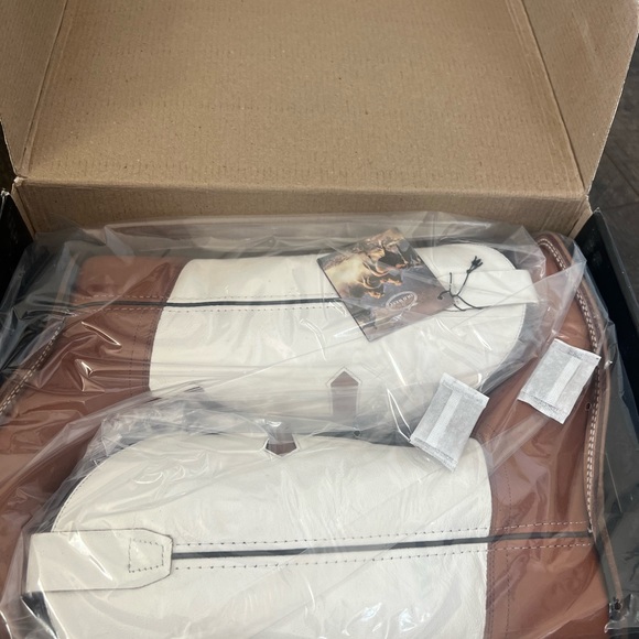 Old West Boys Cowboy Boots 5.5 Brown Square Toe with Cross NEW in BOX - Picture 2 of 5